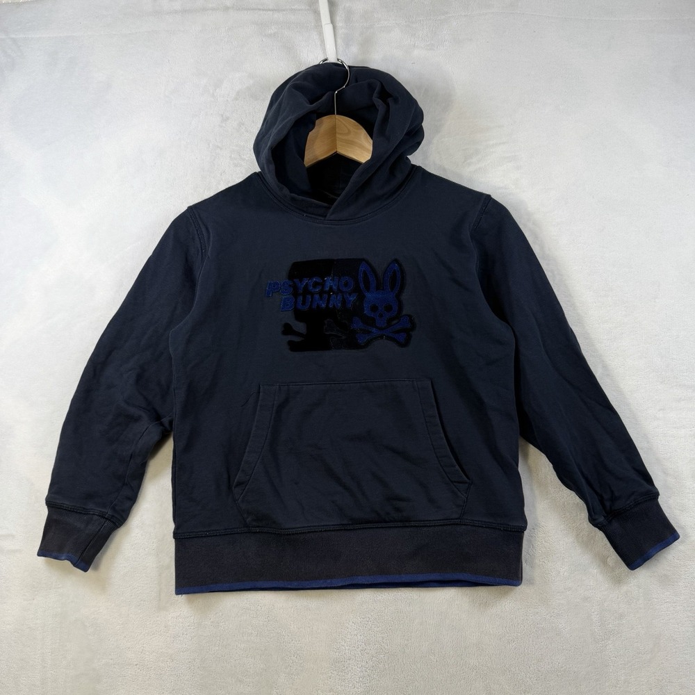 Psycho Bunny Blue Hoodie With Velvet Logo Pattern Boy Size M 10-12